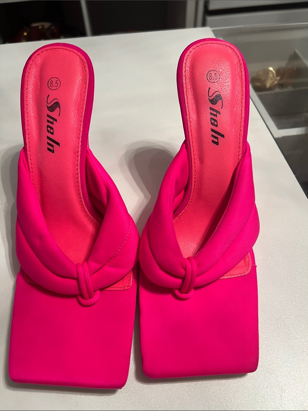 SHEIN Neon Pink Knotted Square-Toe Slide Heels